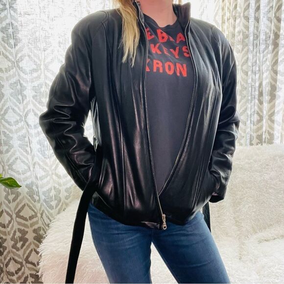 Vintage Wilson’s Leather Jacket Zip Up Black Genuine Leather Large unisex Y2K - Picture 2 of 15